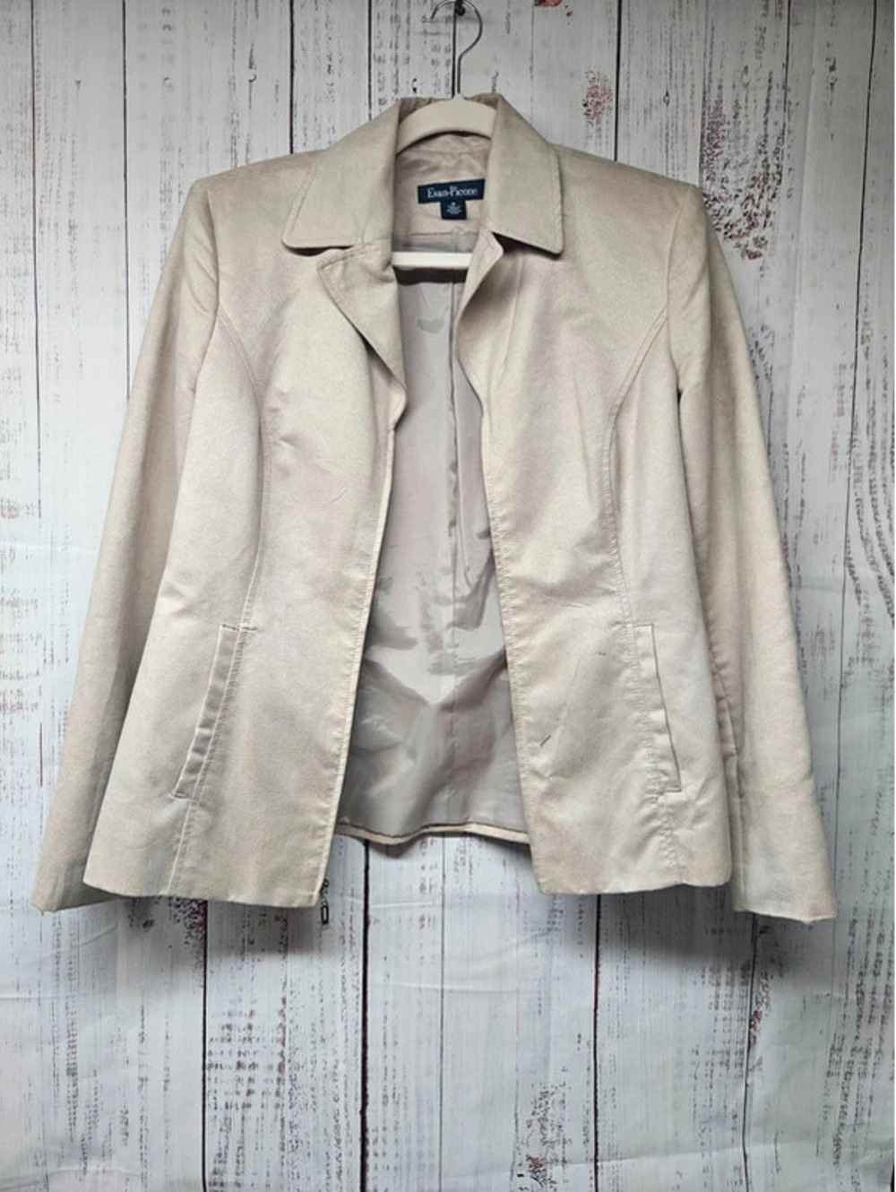 Evan Picone Women’s Size 8 Beige Faux Suede Jacket Blazer Tailored Career